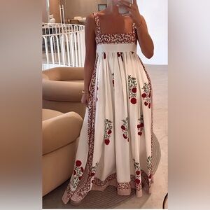 Elegant White and Red Floral Maxi Dress